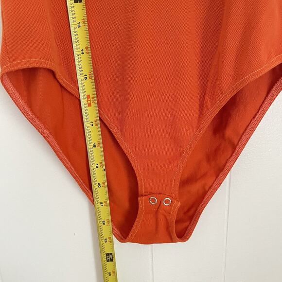 Vintage Orange Bodysuit Large | Square Neck Minimalist Ballet Euro Stretch Knit - Picture 5 of 6
